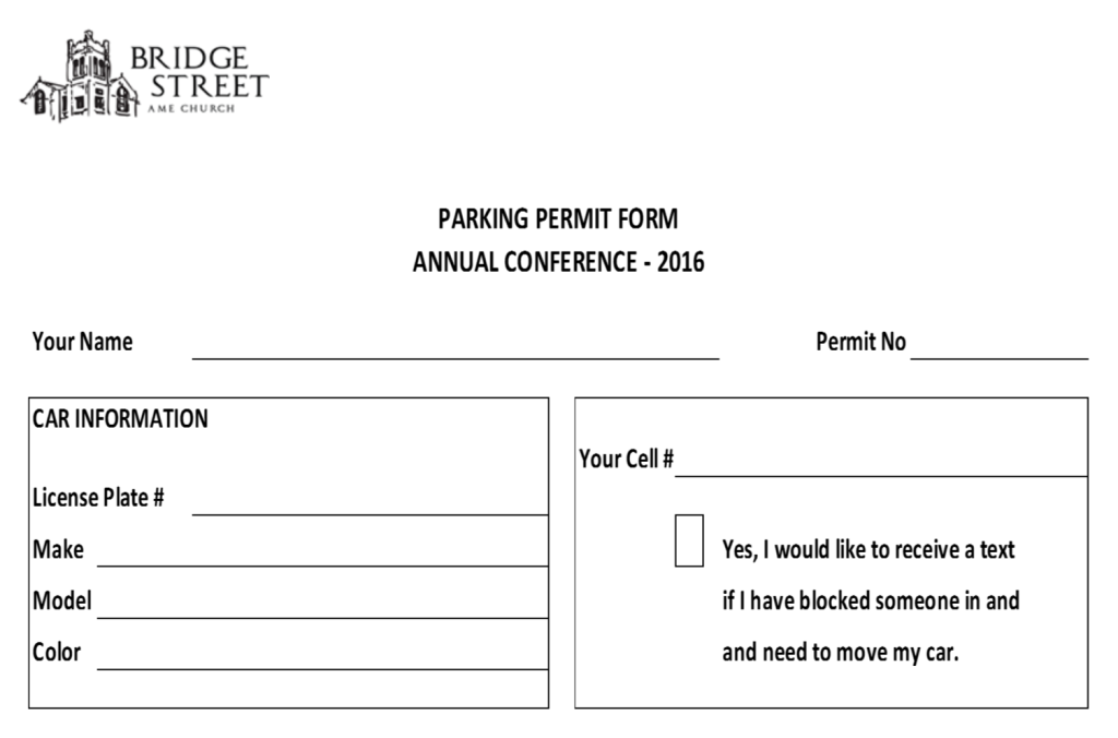 Parking Permit Form - NY Annual Conference - April 26, 2016
